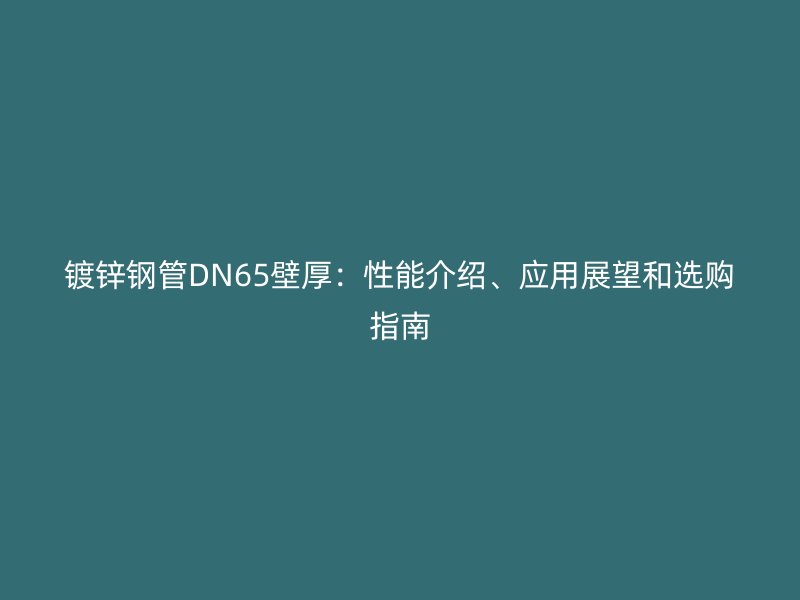 鍍鋅鋼管DN65壁厚：性能介紹、應(yīng)用展望和選購指南