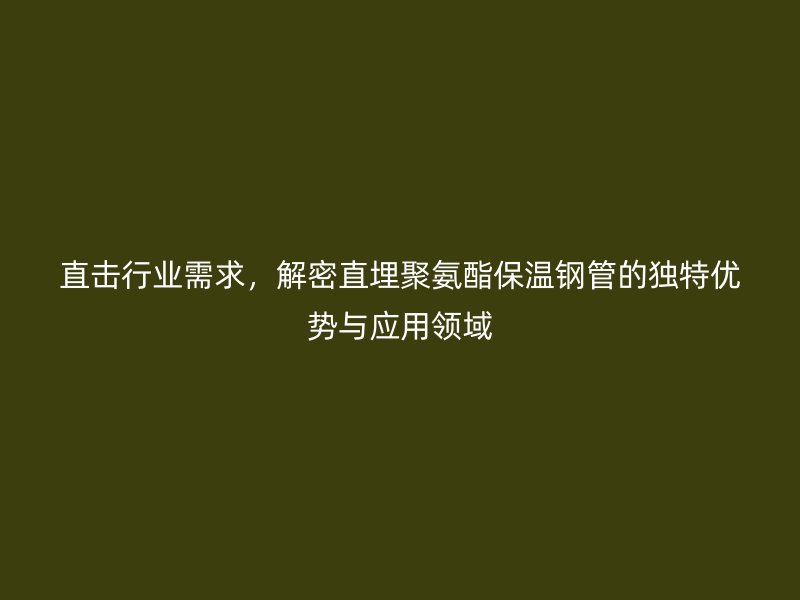 直擊行業(yè)需求，解密直埋聚氨酯保溫鋼管的獨特優(yōu)勢與應(yīng)用領(lǐng)域