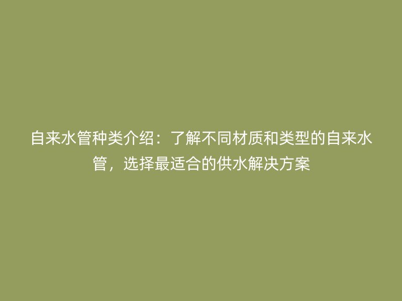 自來(lái)水管種類(lèi)介紹：了解不同材質(zhì)和類(lèi)型的自來(lái)水管，選擇最適合的供水解決方案
