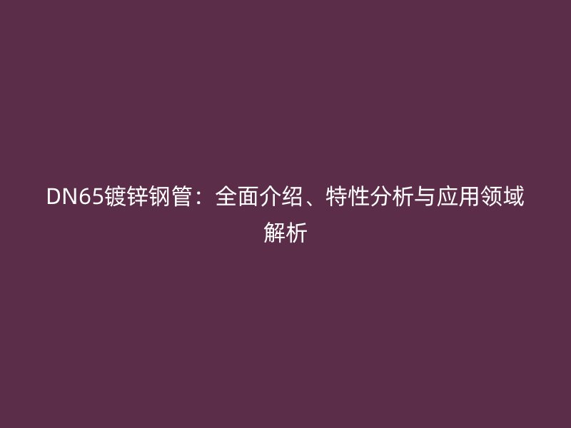 DN65鍍鋅鋼管：全面介紹、特性分析與應用領域解析