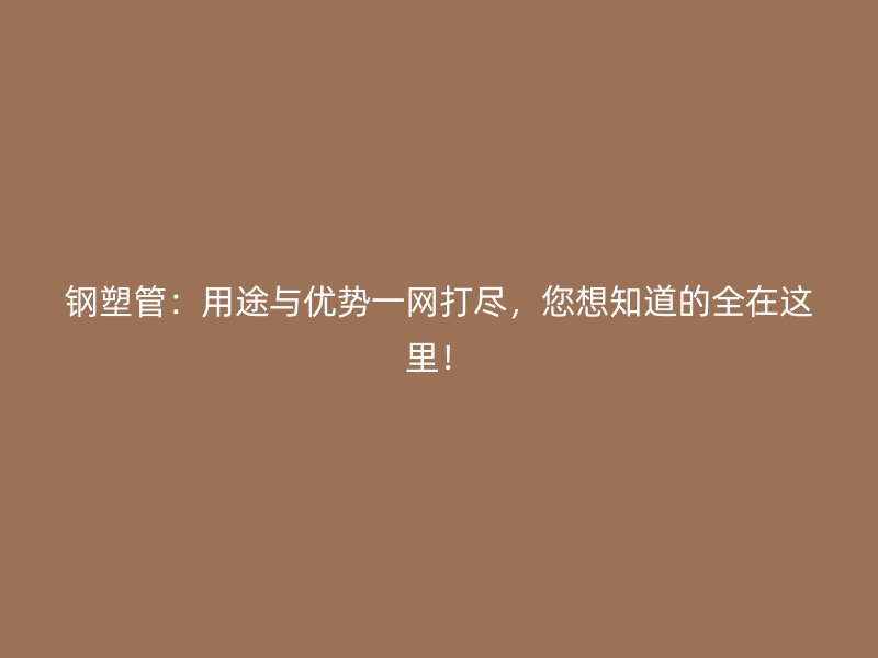 鋼塑管：用途與優(yōu)勢一網(wǎng)打盡，您想知道的全在這里！