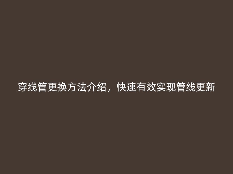 穿線管更換方法介紹，快速有效實(shí)現(xiàn)管線更新
